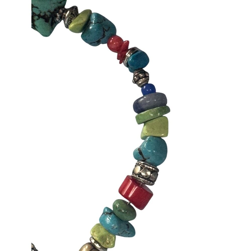 Bohemian Bracelet Mixed Colorful Stones Turquoise Grace Charm Silver Accents 8" - Picture 3 of 7
